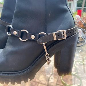 Boot chain accessory - black leather and silver chain boot attachment